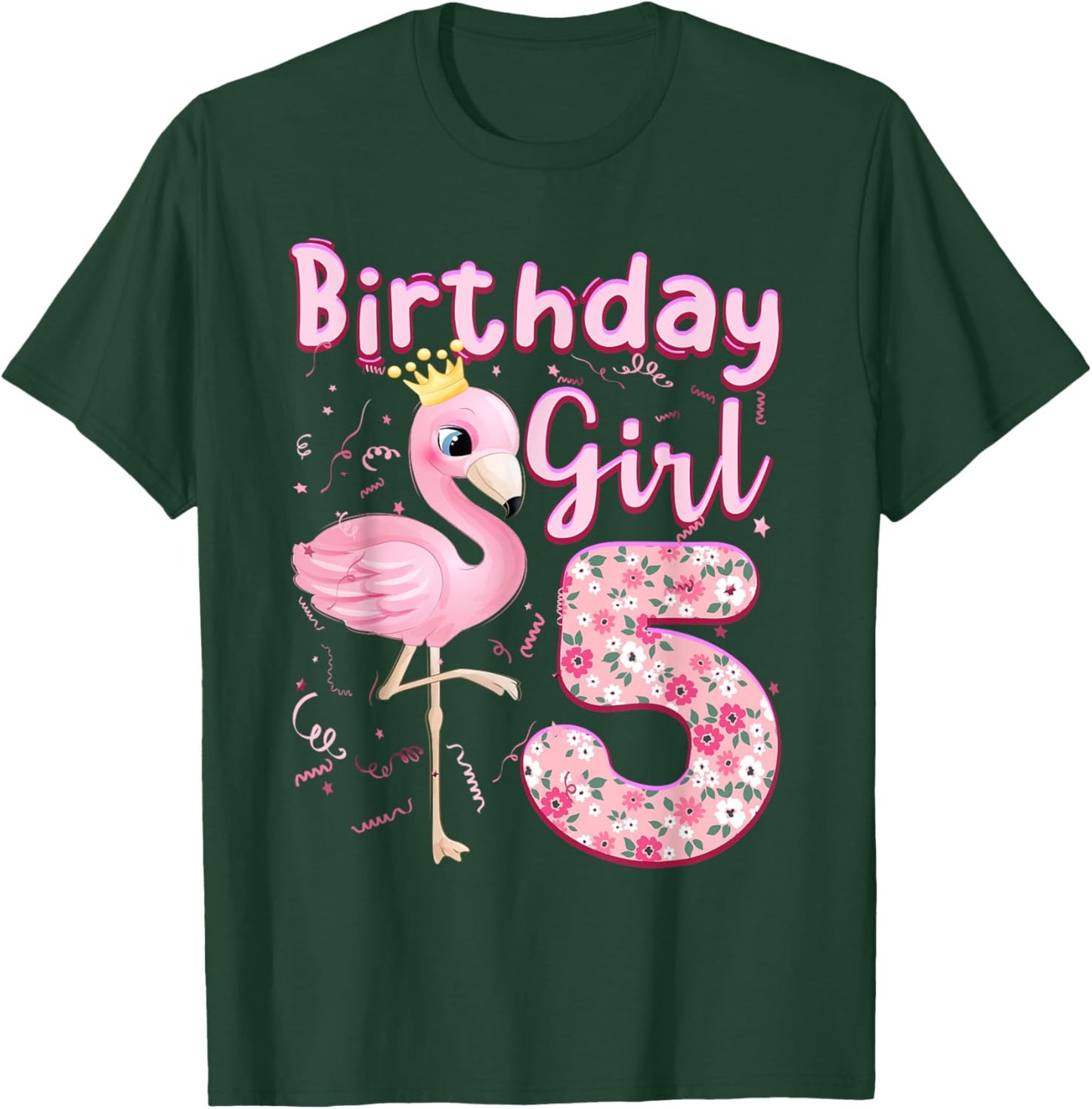 5th Birthday Girls Flamingo 5 Years Old Tropical Flamingo T-Shirt - T-Shirt | Forest
