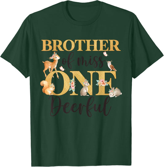 Brother of Miss One-deer-ful Girl 1st Birthday Cute Deer T-Shirt - T-Shirt | Forest
