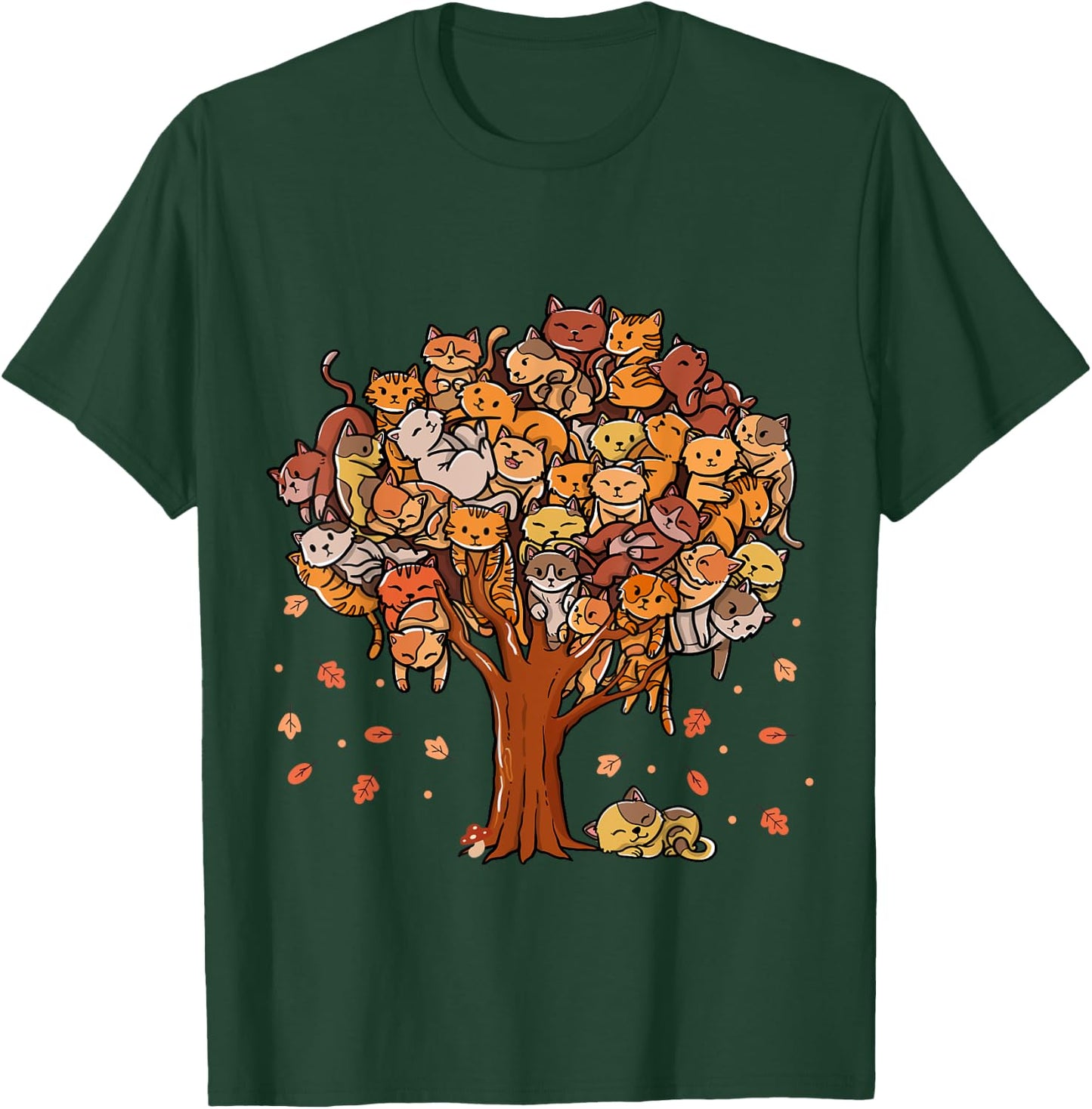 Autumn Tree Kittens Family Of Cats Fall Season Leaves T-Shirt - T-Shirt | Forest