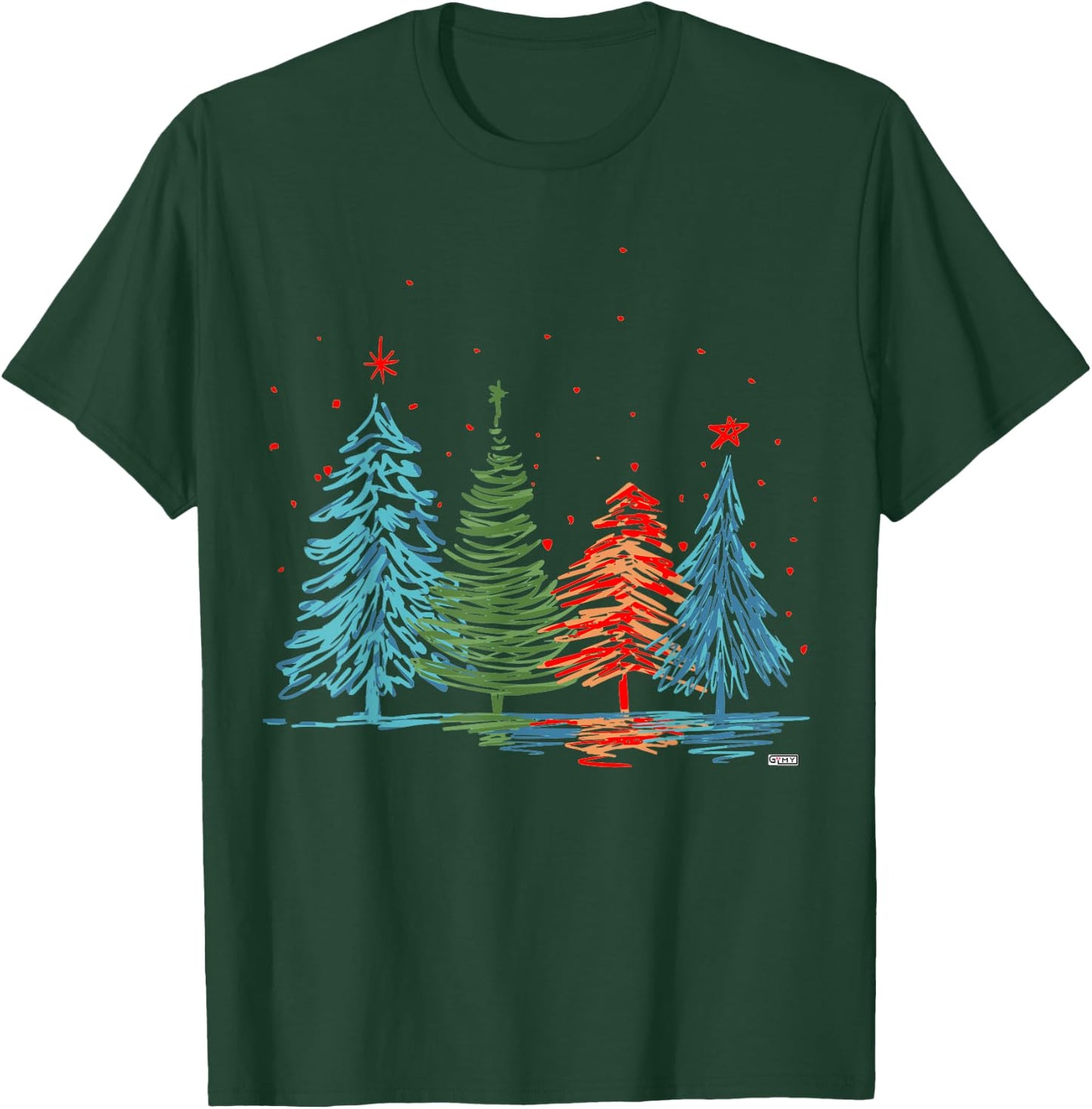 GuitarIsMyYoga Christmas Vintage Modern Christmas Tree , Black, Small, -Adults, Short Sleeve, Classic Fit T-Shirt - T-Shirt | Forest