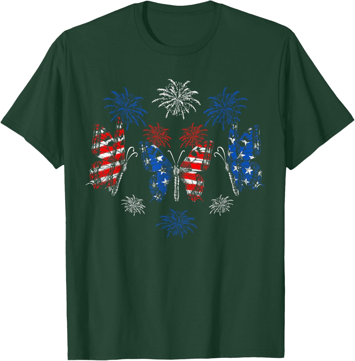 Butterfly USA Flag Cute 4th of July Fireworks Patriotic T-Shirt - T-Shirt | Forest