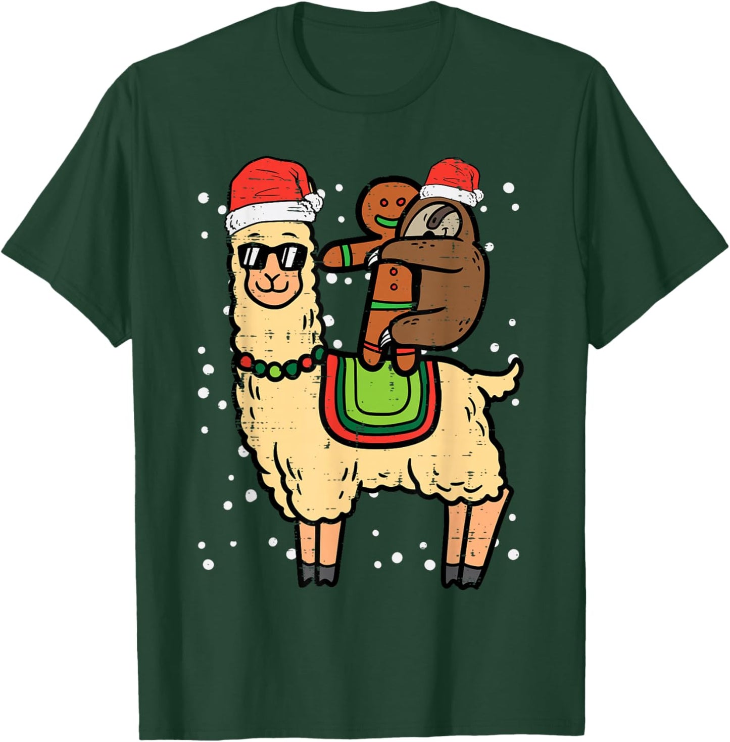Christmas Sloth Gingerbread Riding Llama Xmas Men Women Kids T-Shirt - T-Shirt | Forest
