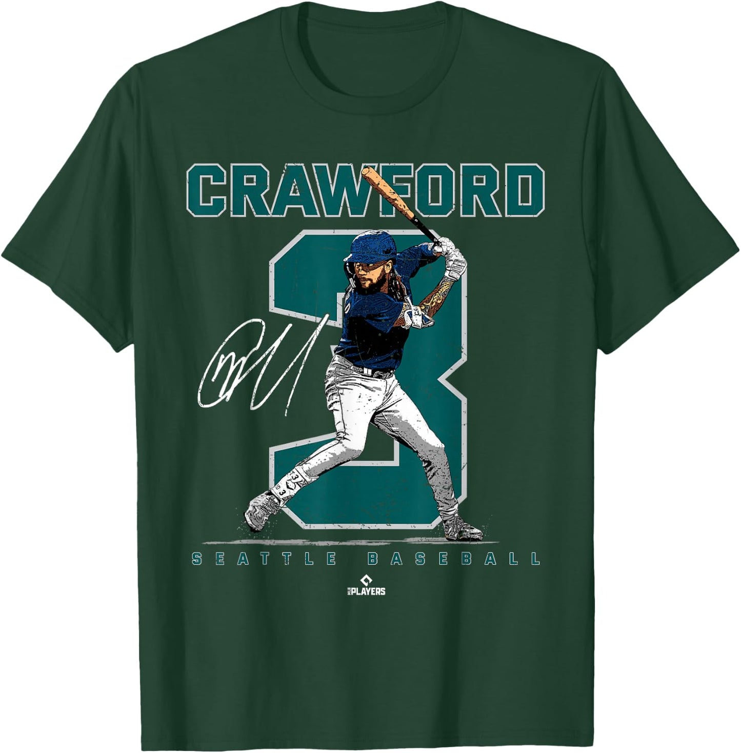 Number and Portrait JP Crawford Seattle MLBPA T-Shirt - T-Shirt | Forest