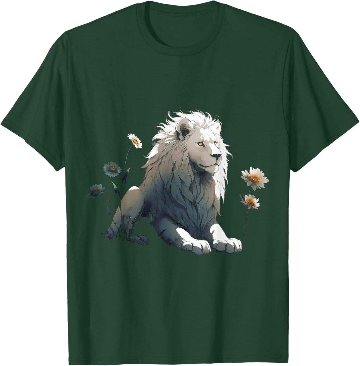 White Lion Flower Art - Animal Motif Zoo Lion T-Shirt - T-Shirt | Forest