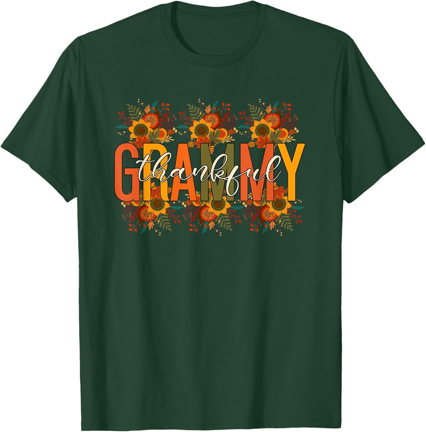 Floral Thankful Grammy Fall Leaves Autumn Thanksgiving T-Shirt - T-Shirt | Forest