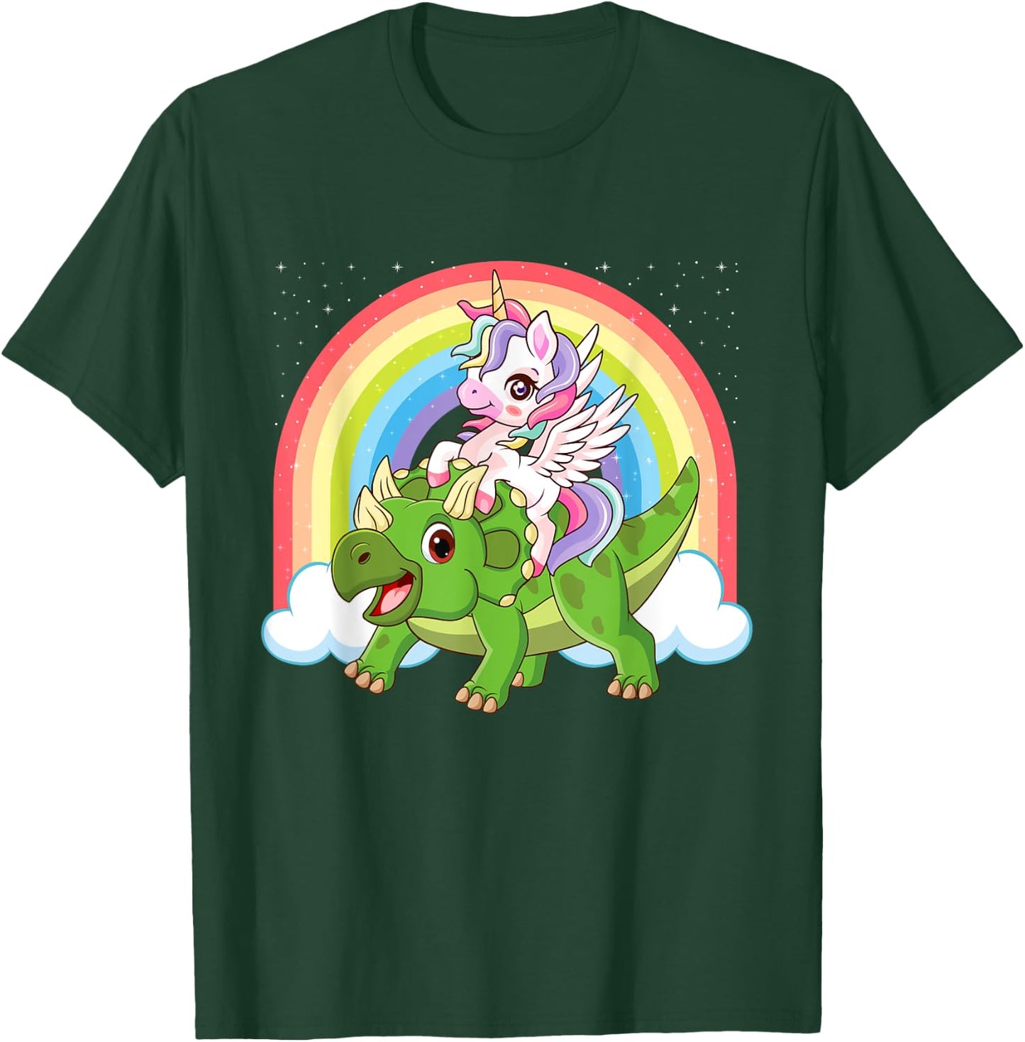 Magical Unicorn And Triceratops - Dinosaur Lover T-Shirt - T-Shirt | Forest