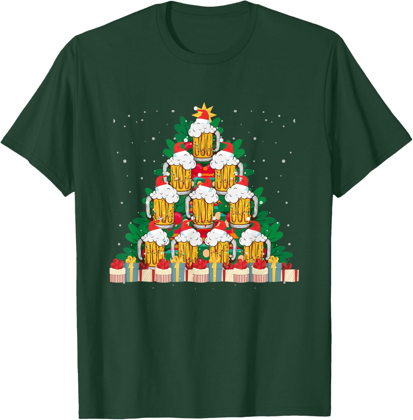 Christmas Fir Tree With Beer Ugly Xmas Beer T-Shirt - T-Shirt | Forest