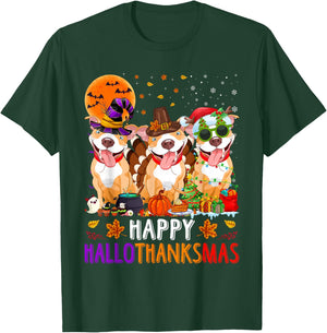 Happy Hallothanksmas Pitbull Dog Halloween Christmas T-Shirt - T-Shirt | Forest