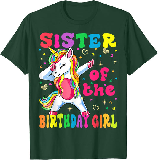 Sister of the Birthday Princess Girl Dabbing Unicorn T-Shirt - T-Shirt | Forest