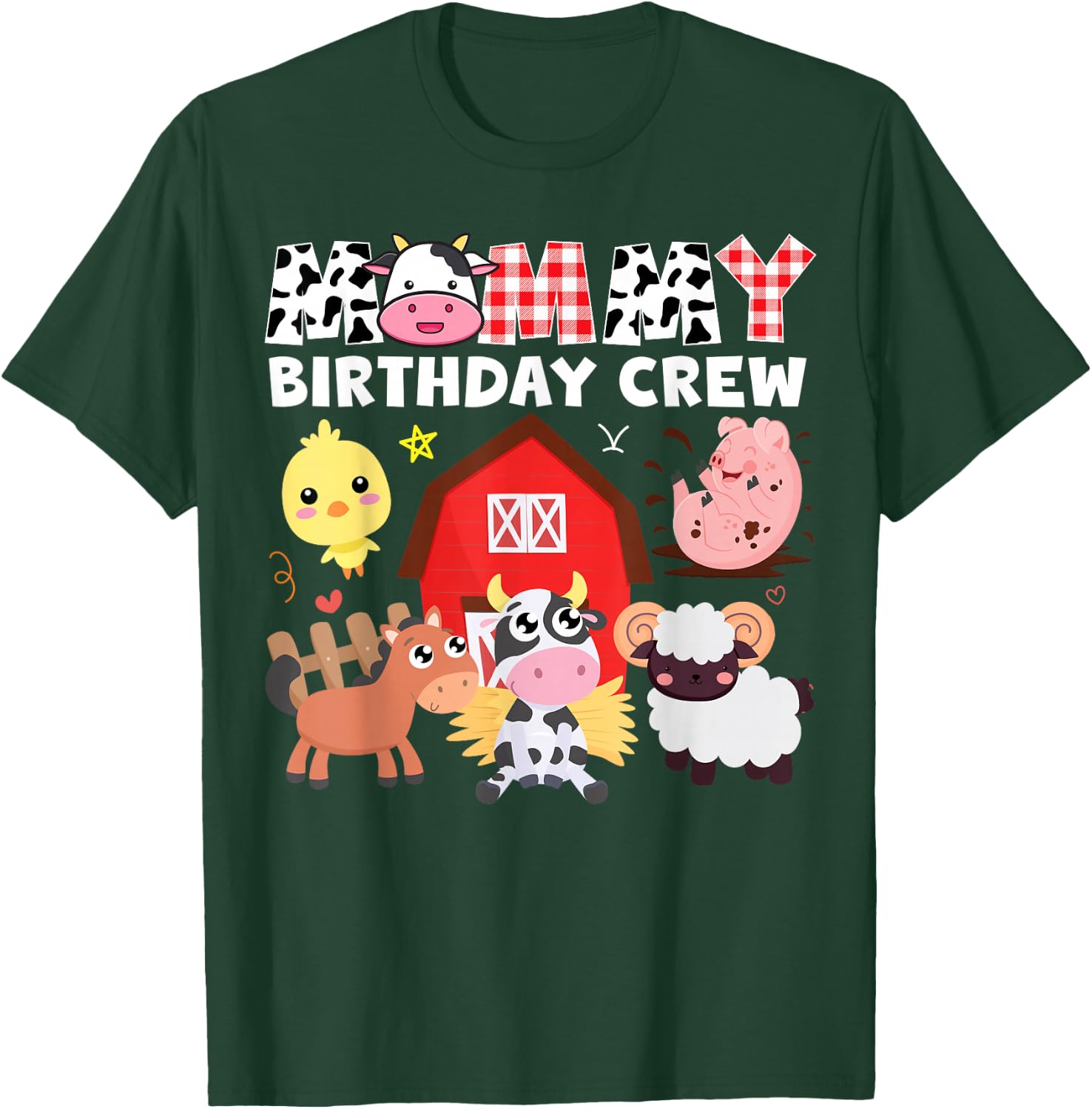 Cow Mommy Birthday Crew Farm Theme Animals Birthday Party T-Shirt - T-Shirt | Forest