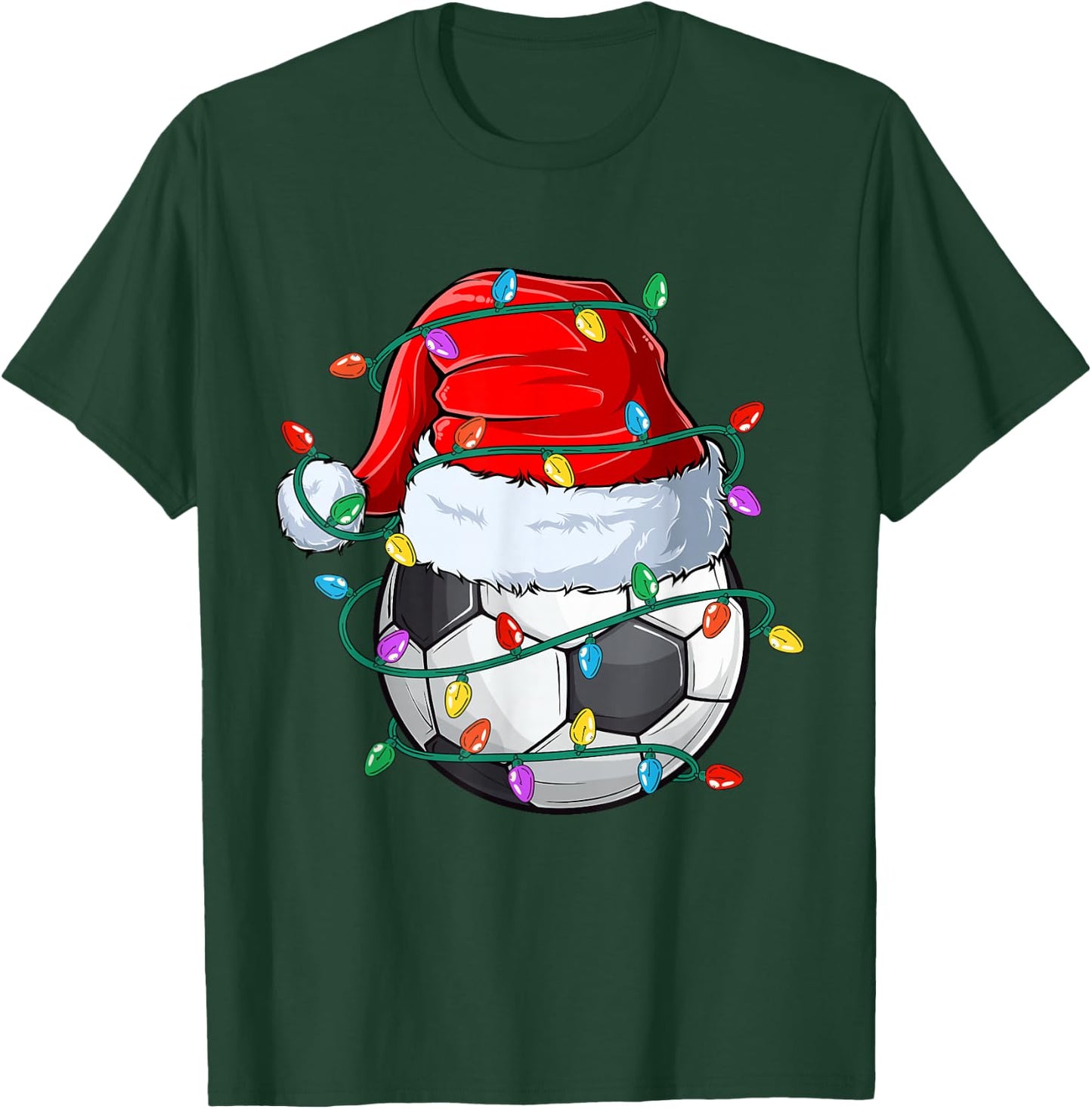 Christmas Soccer Xmas Santa Sports Hat Ball Kids Boys Men T-Shirt - T-Shirt | Forest
