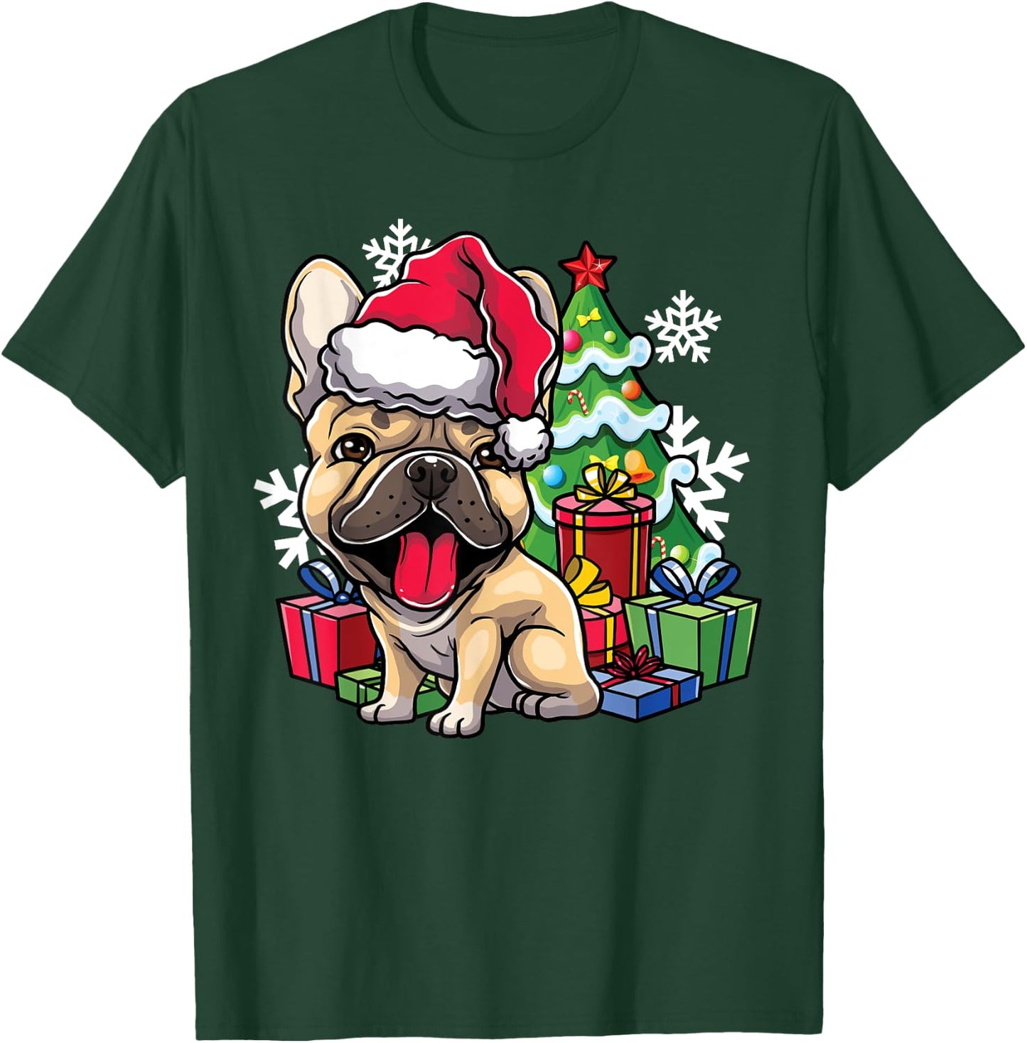 French Bulldog Christmas Santa Hat Xmas Dog Lover Gift Women Kids T-Shirt - T-Shirt | Forest