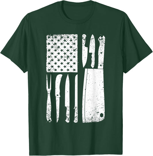Funny Chef Knife American Flag Design Women Patriot Small T-Shirt - T-Shirt | Forest