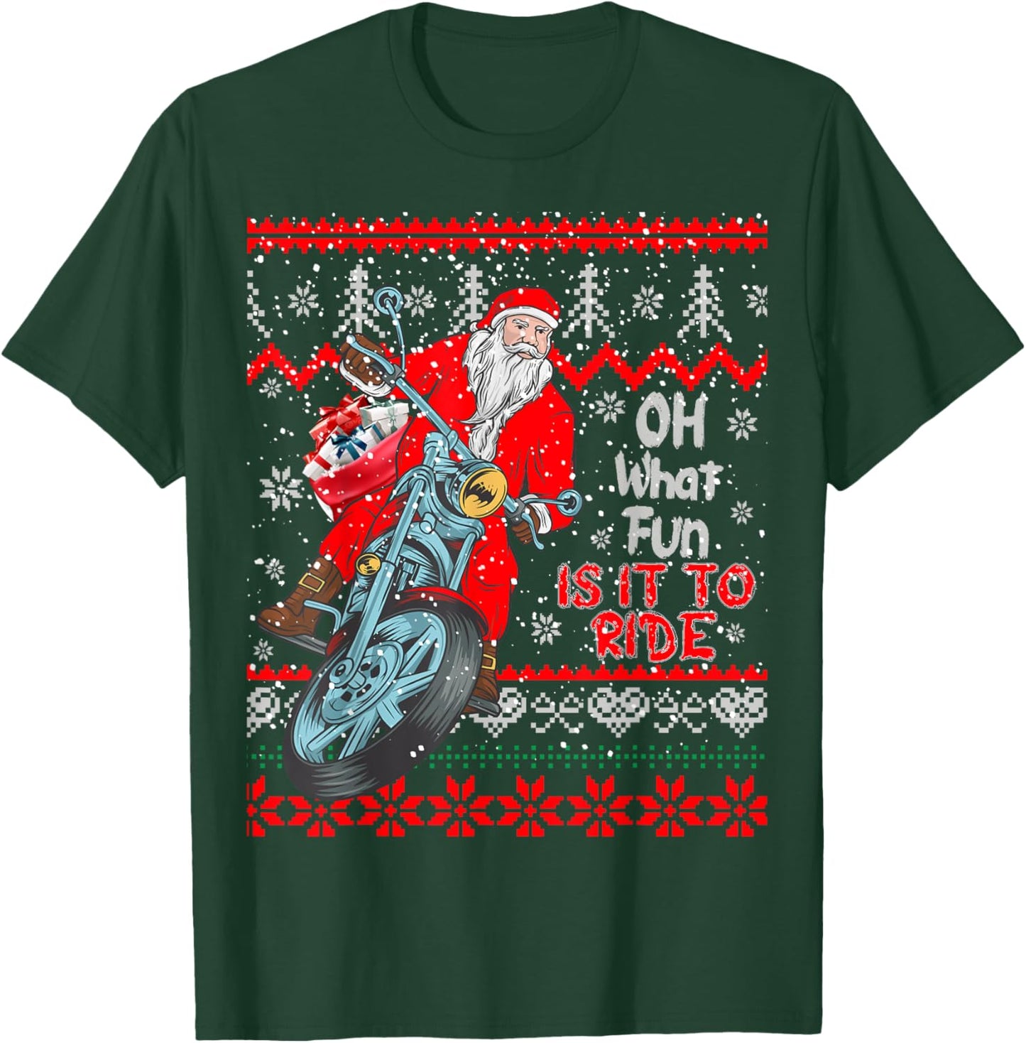 "Biker Santa" Motorcycle Ugly Christmas Sweater T-Shirt - T-Shirt | Forest