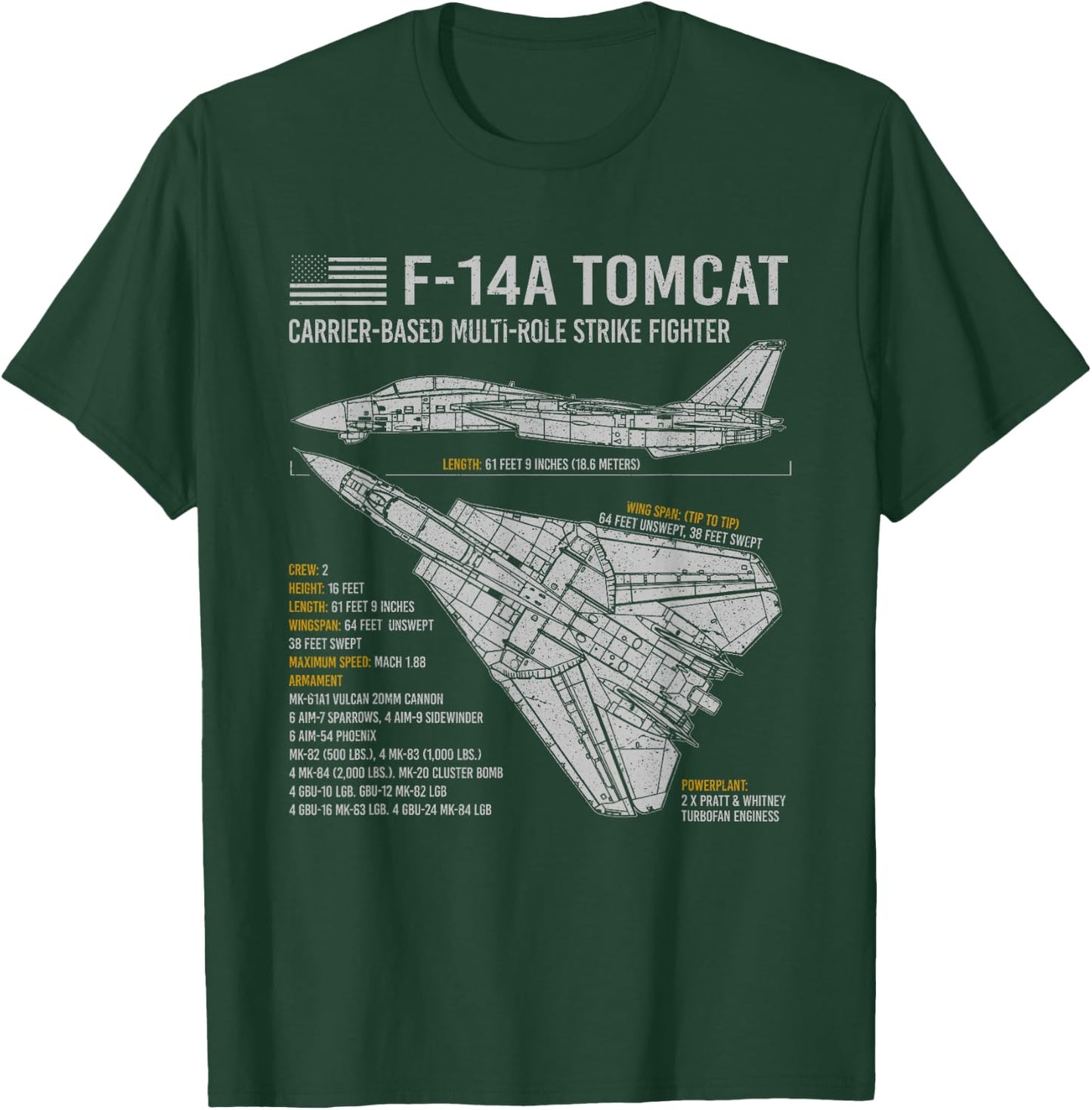 F-14 Tomcat F14 Aircraft Airplane Blueprint Facts. Small T-Shirt - T-Shirt | Forest