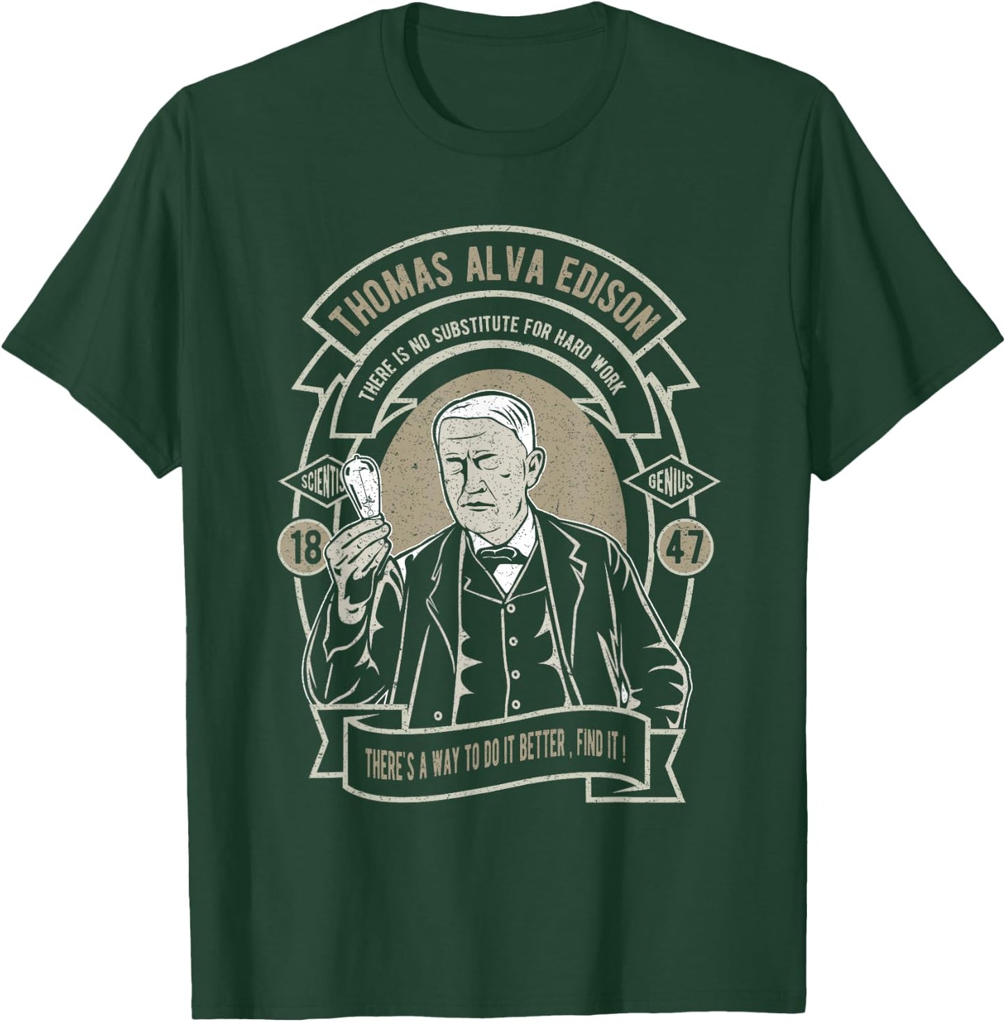 Thomas Alva Edison No Substitute for Hard Work T-Shirt - T-Shirt | Forest