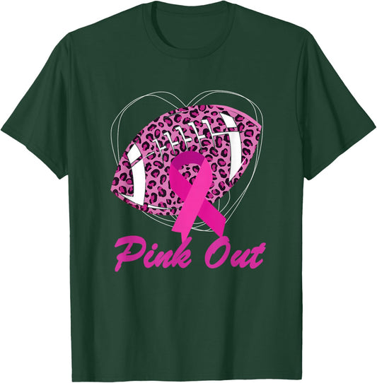 Breast Cancer Ribbon Pink Out Football Pink Ribbon Leopard T-Shirt - T-Shirt | Forest