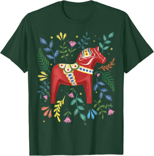 Swedish Dala Horse Folk Art Sweden Flag Dalahelmsoljd T-Shirt - T-Shirt | Forest