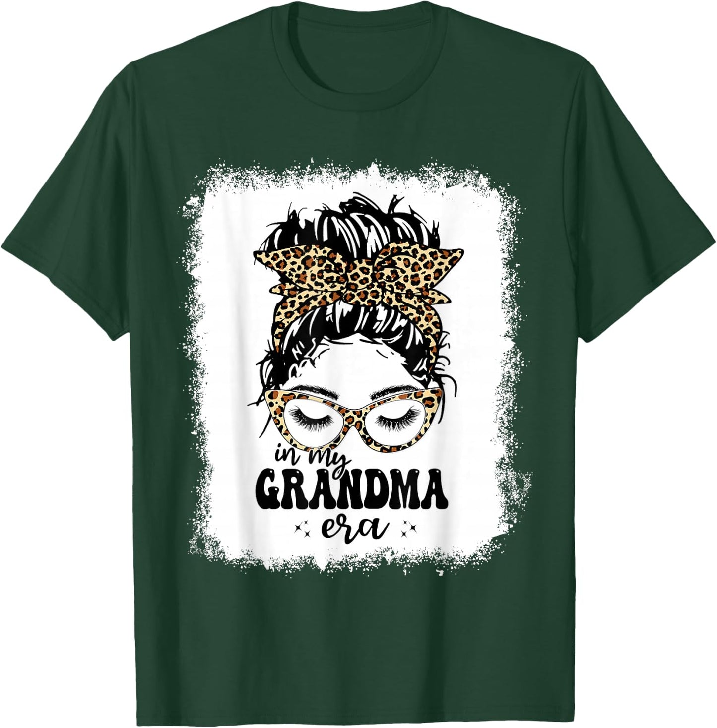 Leopard Messy Bun In My Grandma Era Bleached T-Shirt - T-Shirt | Forest