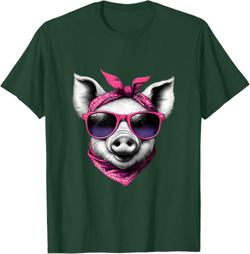 Pig Wearing A Pink Bandana Headband And Sunglasses