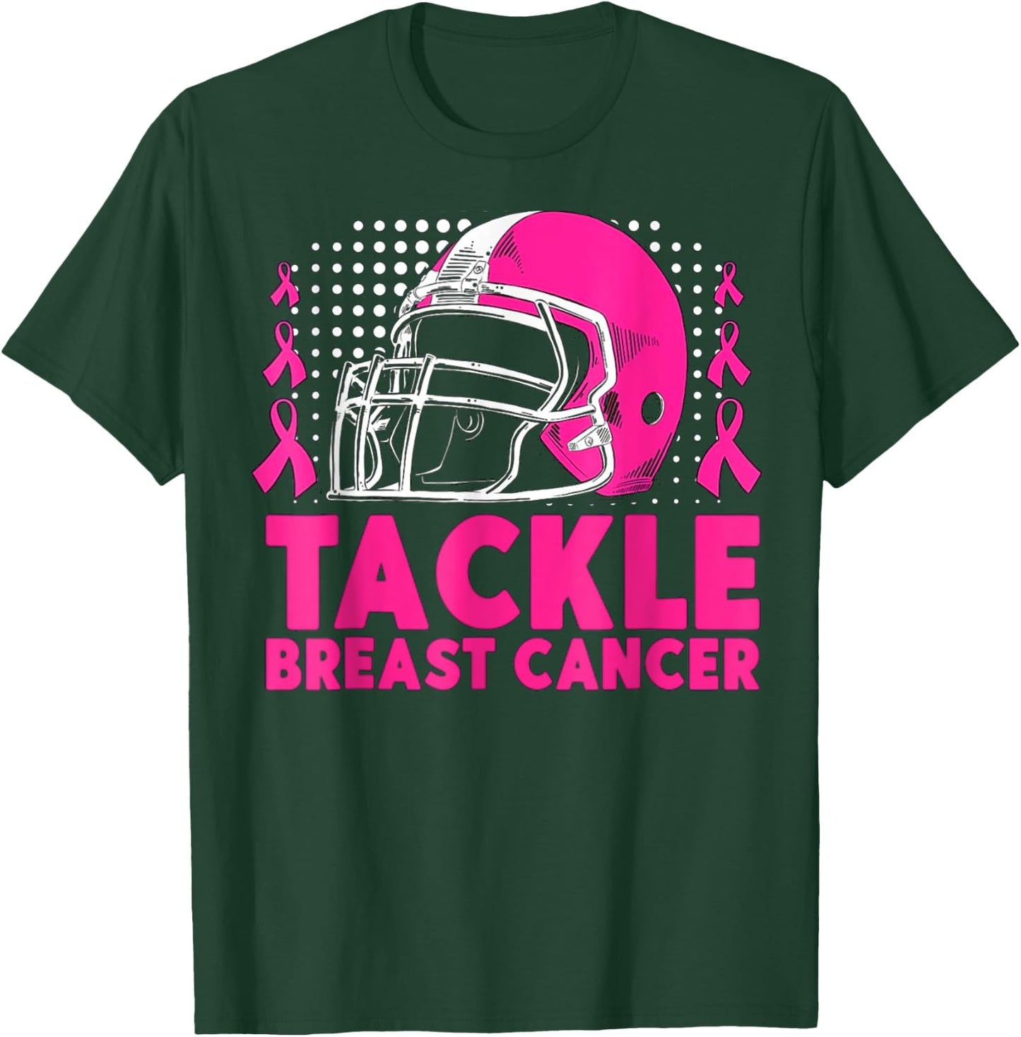 Tackle Football Breast Cancer Awareness Pink Ribbon Boys Kid T-Shirt - T-Shirt | Forest