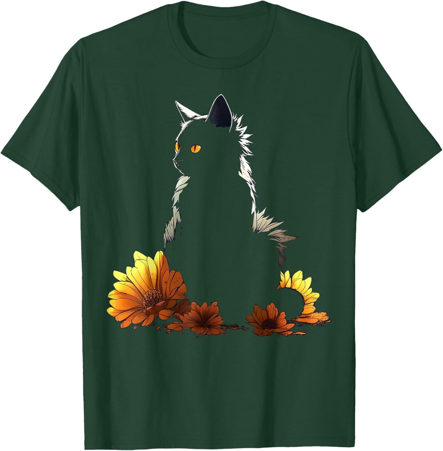 Cat Flowers Artwork - Cat Motif Animal T-Shirt - T-Shirt | Forest