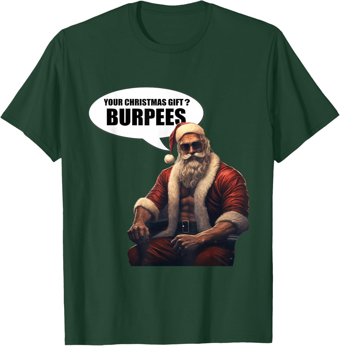 Muscular Santa Christmas Funny Fitness Gym Burpees T-Shirt - T-Shirt | Forest