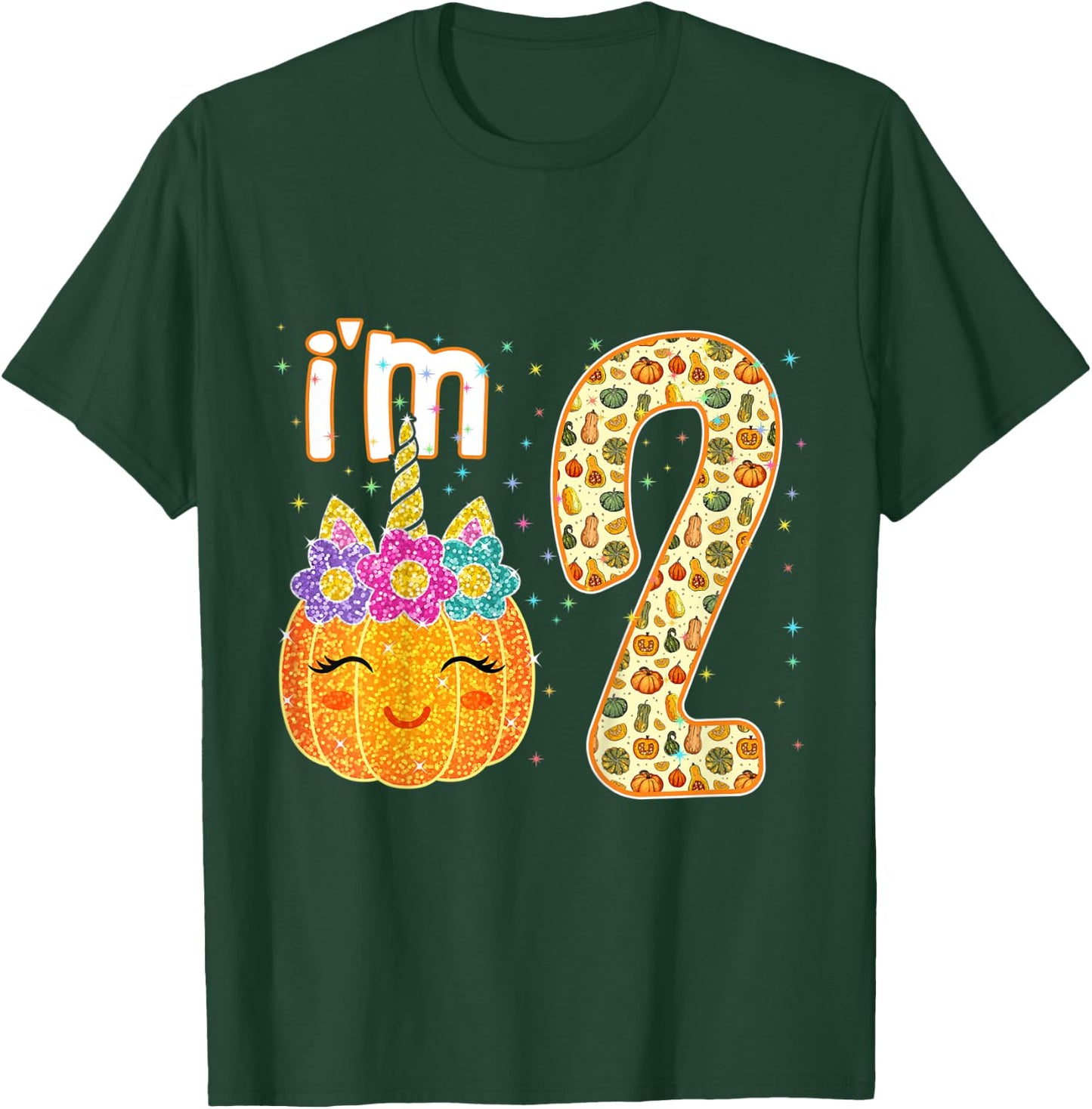Kids Kids Im 2 Years Old Unicorn Pumpkin Halloween 2nd Birthday T-Shirt - T-Shirt | Forest