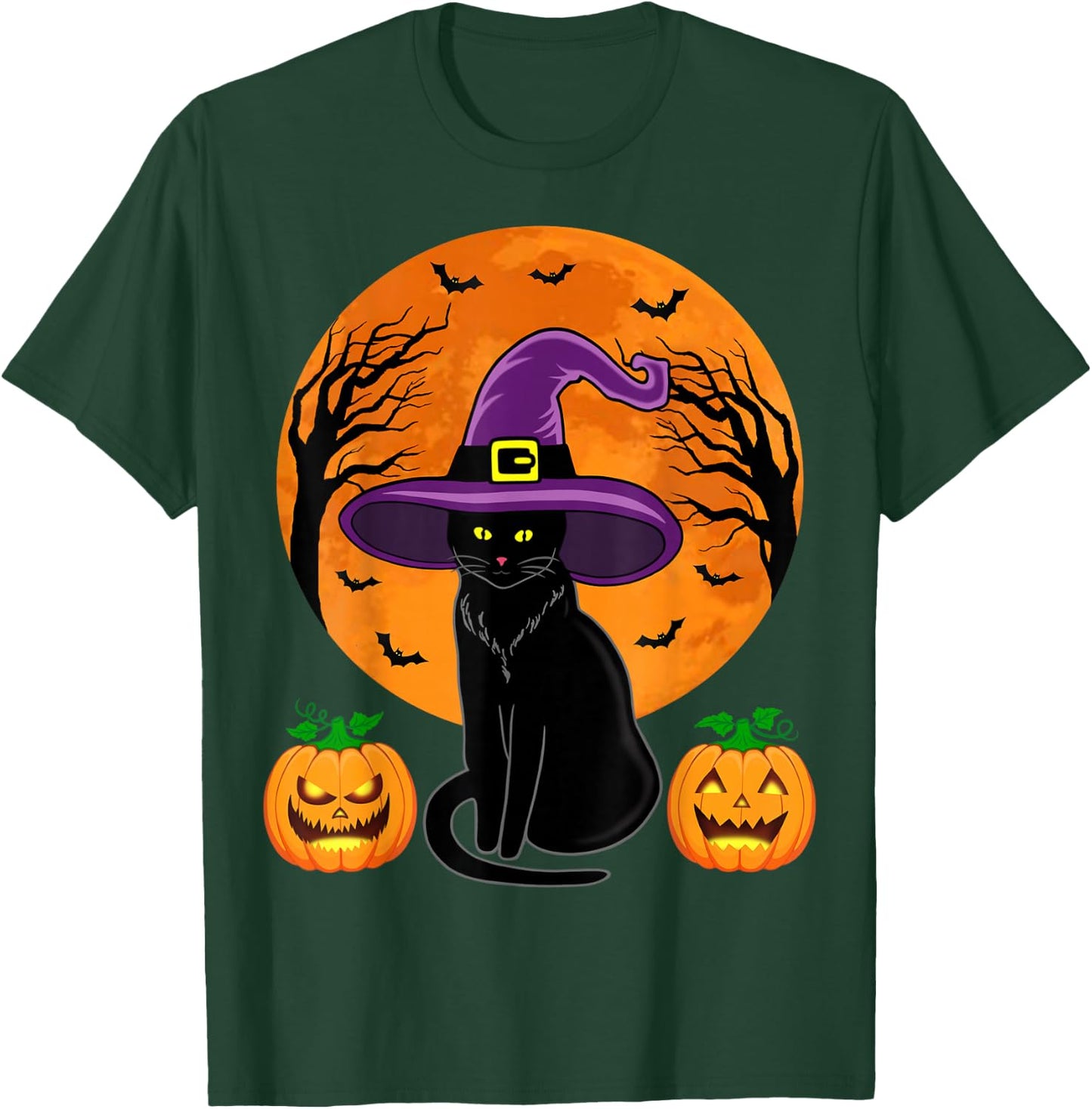 Retro Black Cat Halloween Pumpkin Costume Women Kids Girls T-Shirt - T-Shirt | Forest
