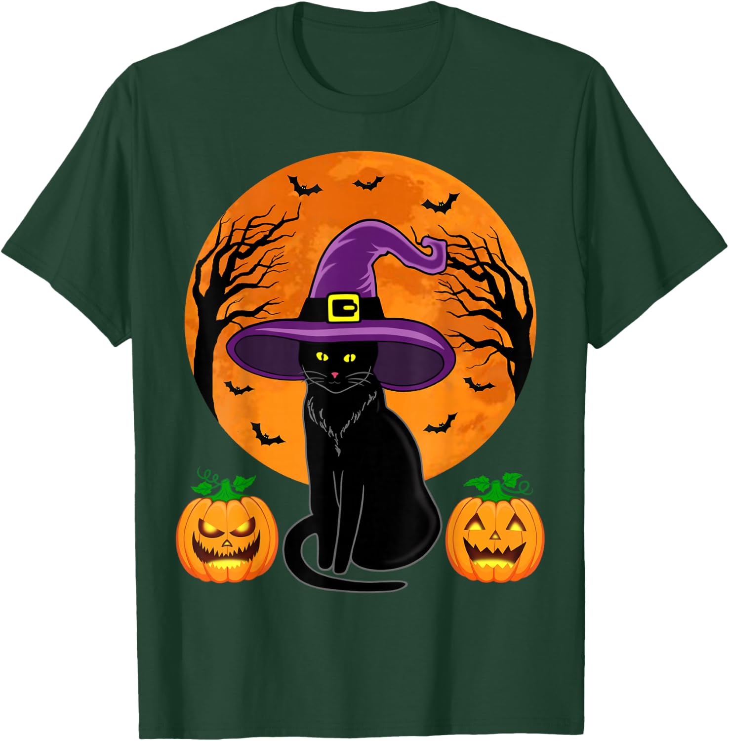 Retro Black Cat Halloween Pumpkin Costume Women Kids Girls T-Shirt - T-Shirt | Forest