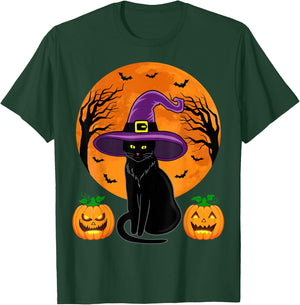 Retro Black Cat Halloween Pumpkin Costume Women Kids Girls T-Shirt - T-Shirt | Forest