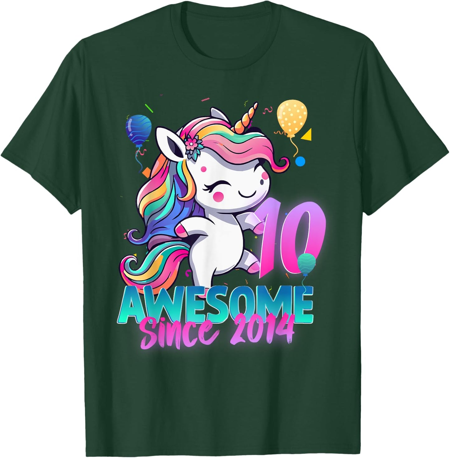 10th Birthday Girl Awesome Since 2014 10 Years Old Unicorn T-Shirt - T-Shirt | Forest