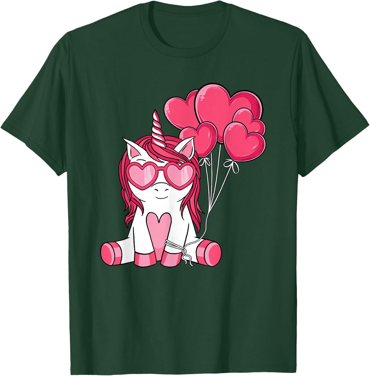 Cute Valentines Day Unicorn Lover Heart Balloon Girls Kids T-Shirt - T-Shirt | Forest