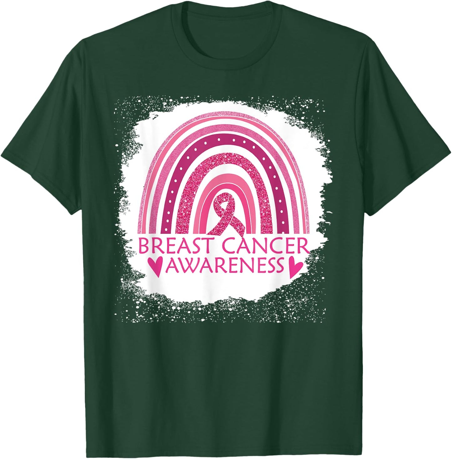 Breast Cancer Awareness Bleached Rainbow Pink Ribbon Women T-Shirt - T-Shirt | Forest