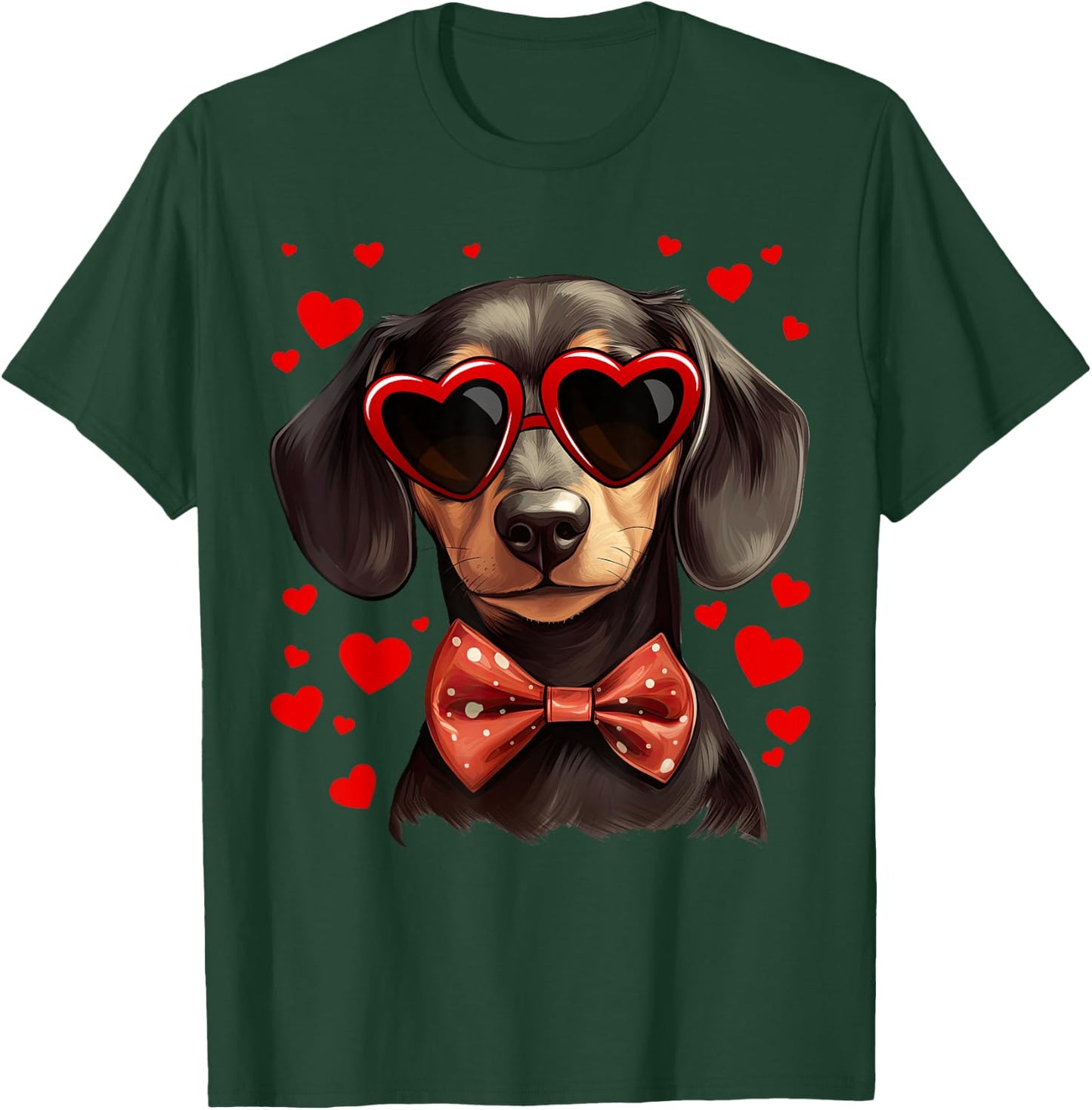 Dachshund Dog Heart Sunglasses Bow Tie Valentine's Day T-Shirt - T-Shirt | Forest