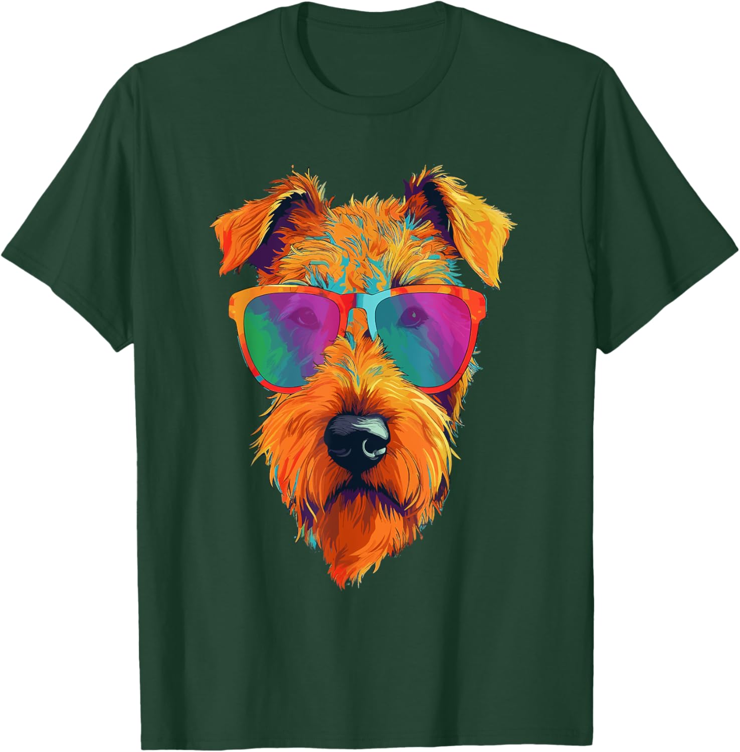 Colorful Pop Art Airedale Terrier Wearing Sunglasses Face T-Shirt - T-Shirt | Forest