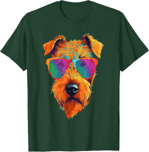 Colorful Pop Art Airedale Terrier Wearing Sunglasses Face T-Shirt - T-Shirt | Forest