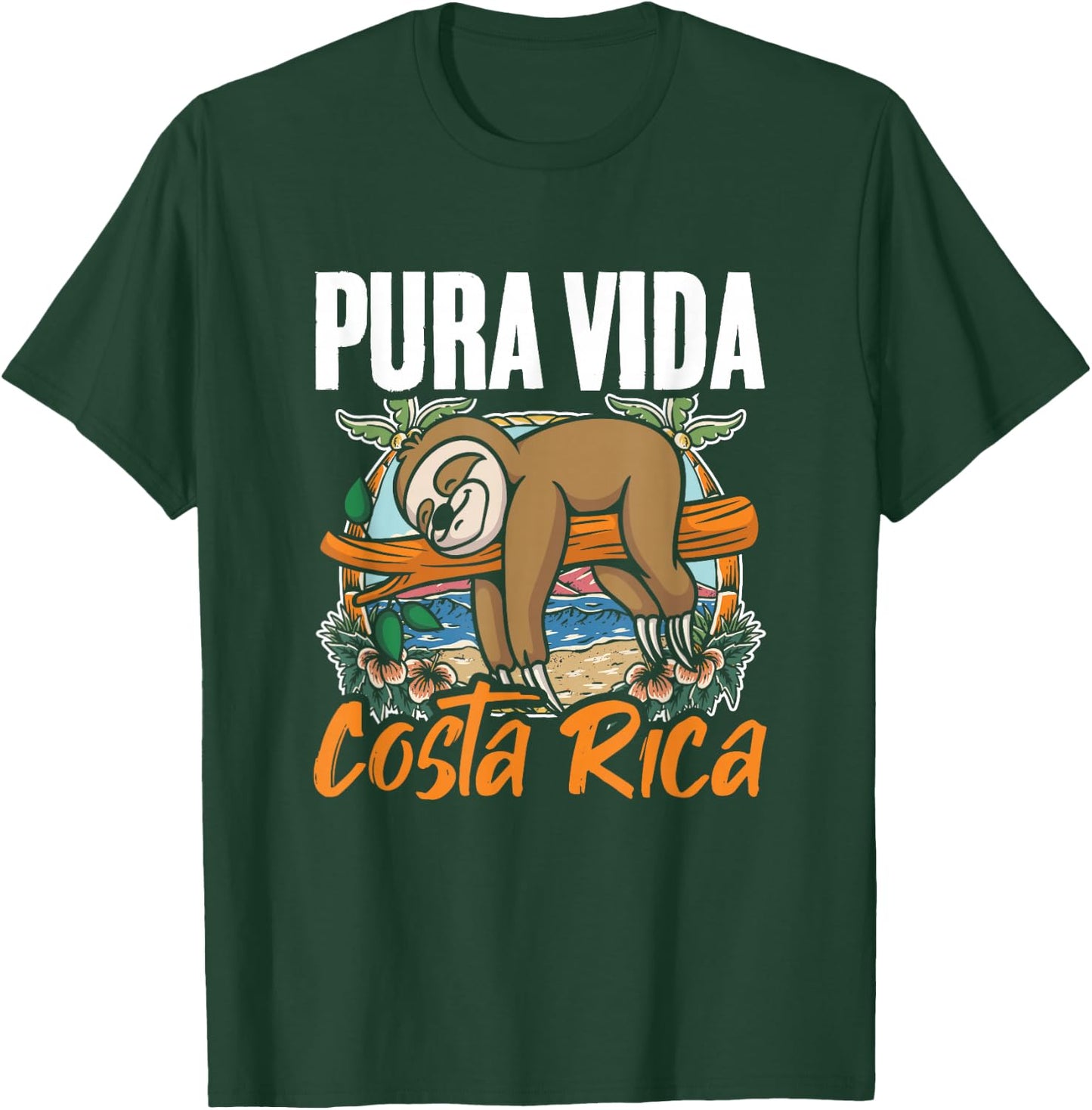 Sloth Beach Vacation Tropical Sloths Pura Vida Costa Rica T-Shirt - T-Shirt | Forest