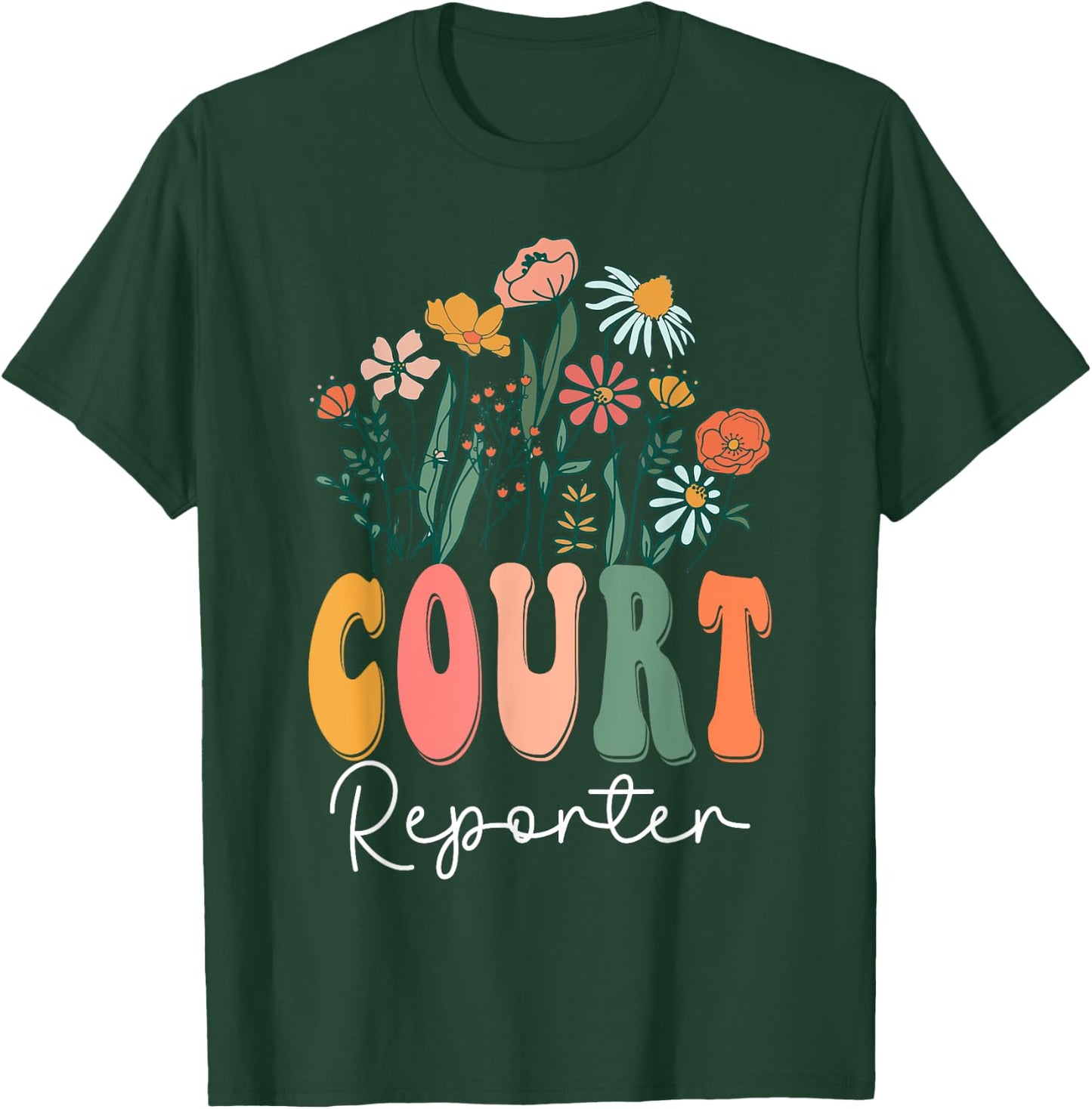 Retro Groovy floral Court Reporter Wildflower T-Shirt - T-Shirt | Forest