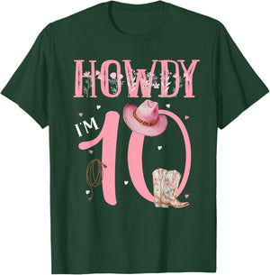 Howdy I'm 10 Cute Little Cowgirl Western Rodeo 10th Birthday T-Shirt - T-Shirt | Forest