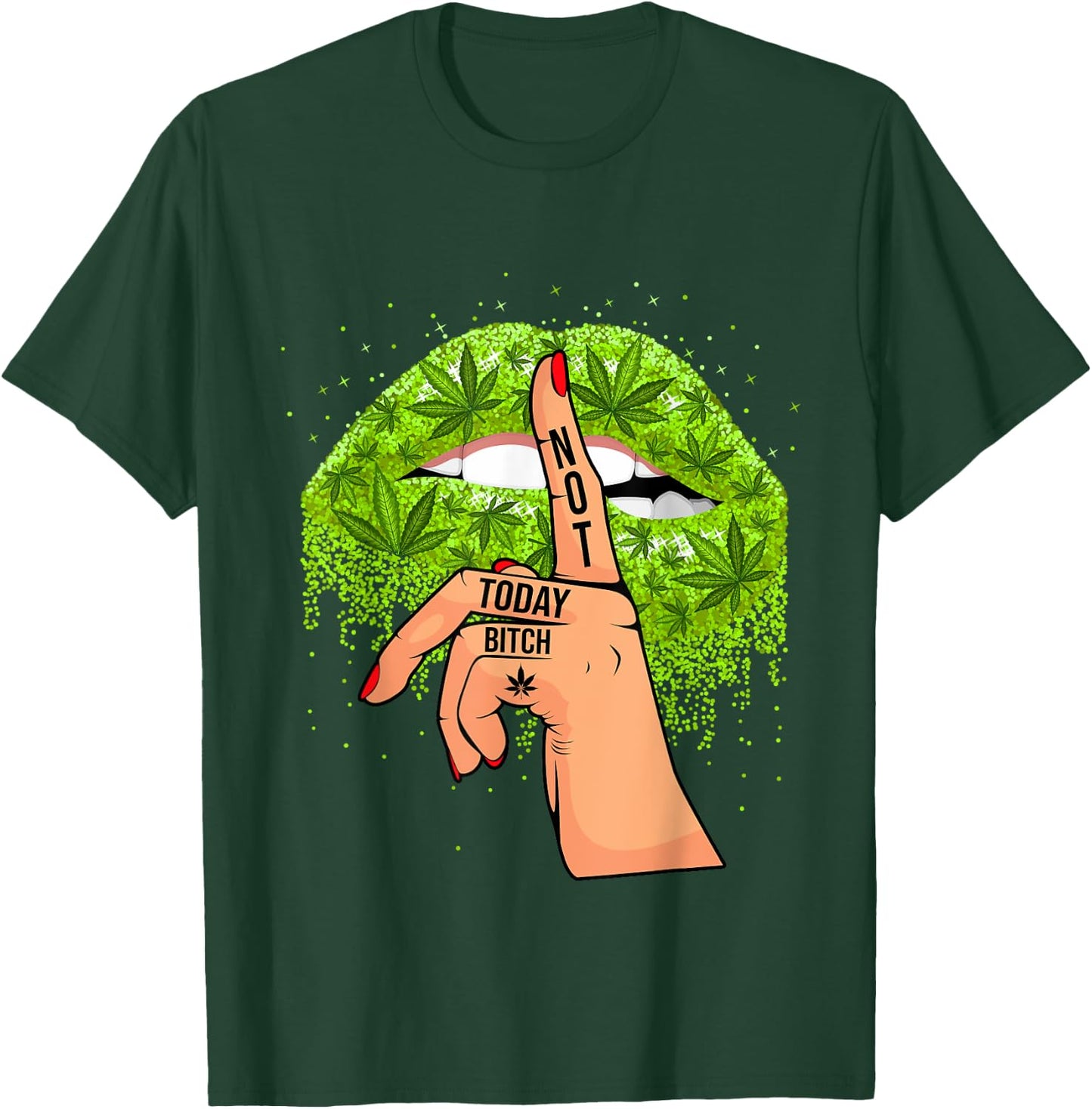 Funny Sexy Lips Cannabis Marijuana Weed Pot Leaf Lover T-Shirt - T-Shirt | Forest