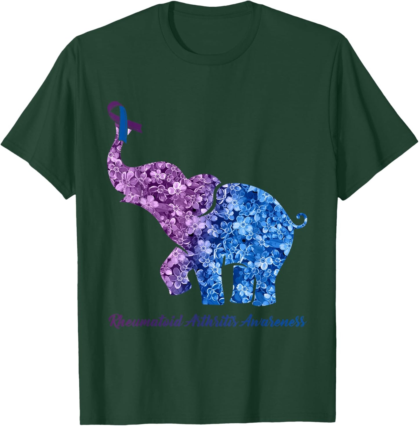 Elephant With Flower Rheumatoid Arthritis Awareness Ribbon T-Shirt - T-Shirt | Forest