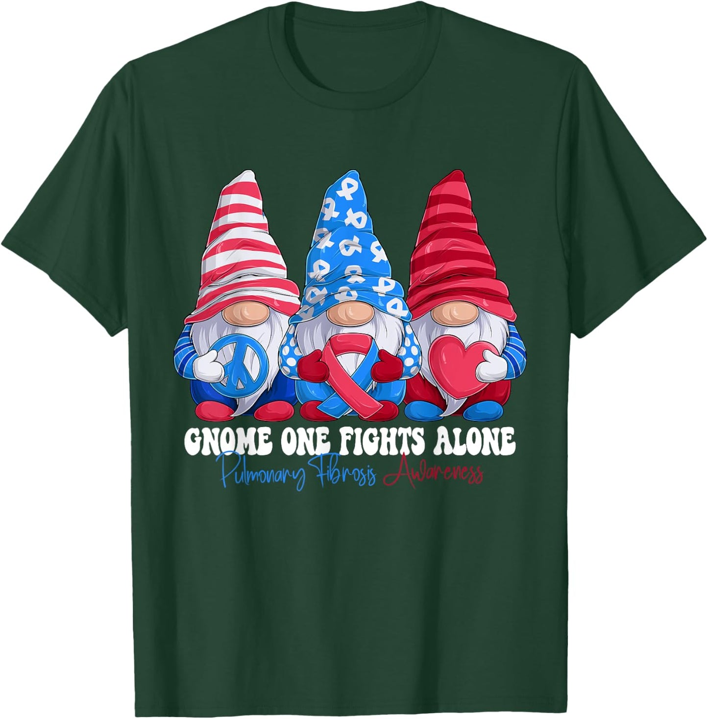 Funny Gnomies Pulmonary Fibrosis Awareness Month Ribbon T-Shirt - T-Shirt | Forest