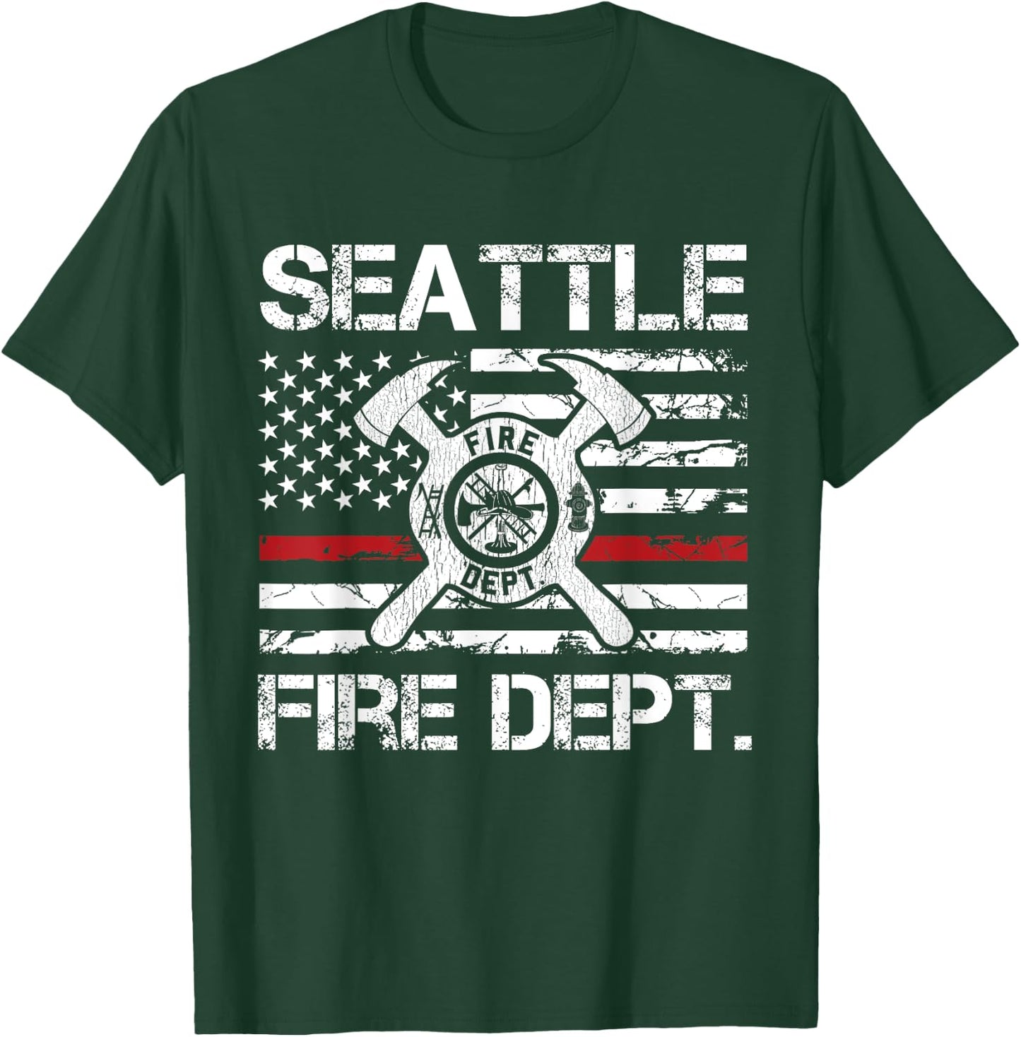 Seattle Washington Fire Department Thin Red Line Fireman T-Shirt - T-Shirt | Forest