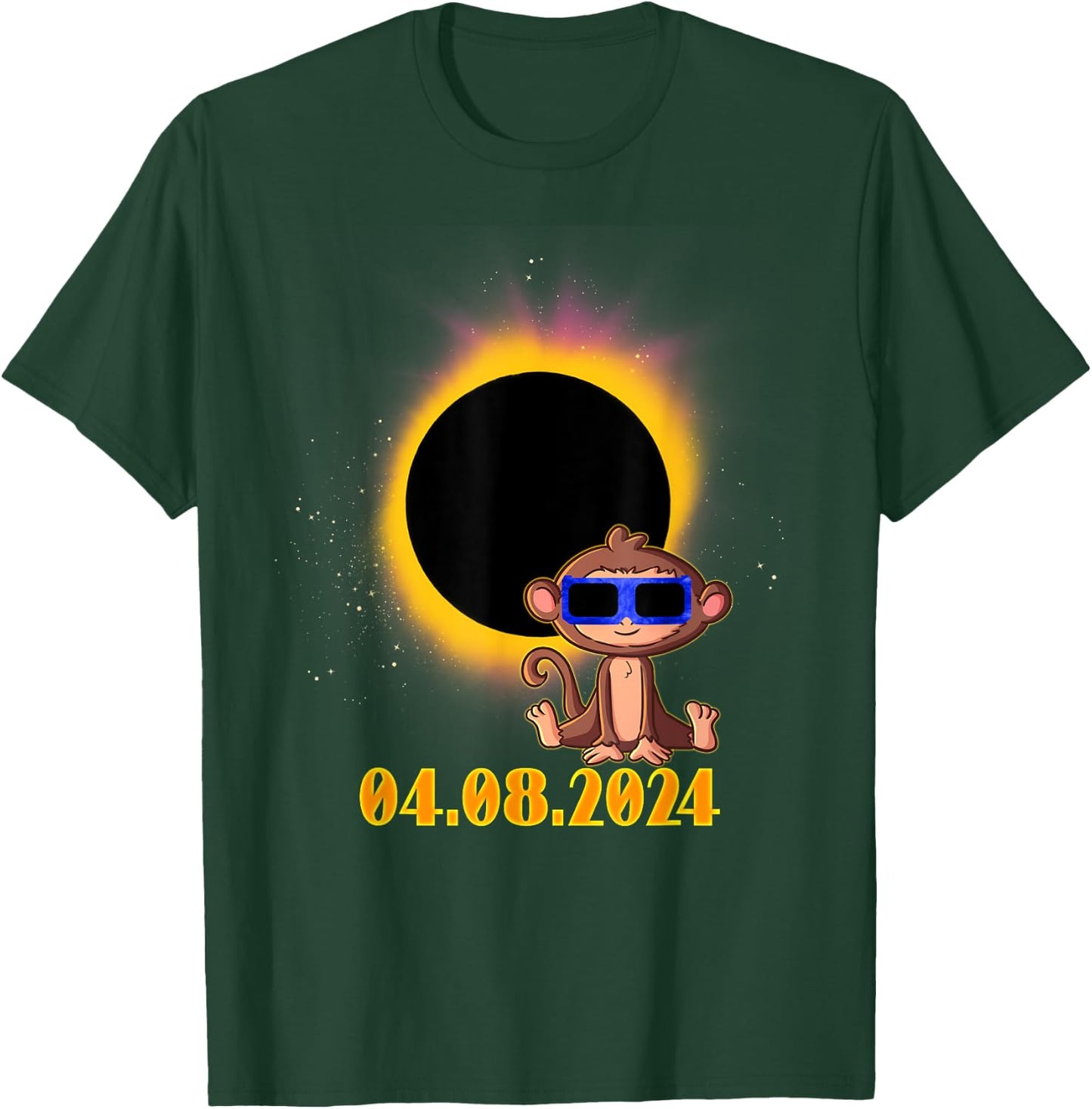 Solar Eclipse 2024 Monkey with Solar Eclipse Glasses T-Shirt - T-Shirt | Forest