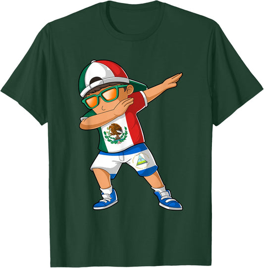 Half Mexican Half Nicaraguan Boy Mexico Nicaragua Flag T-Shirt - T-Shirt | Forest