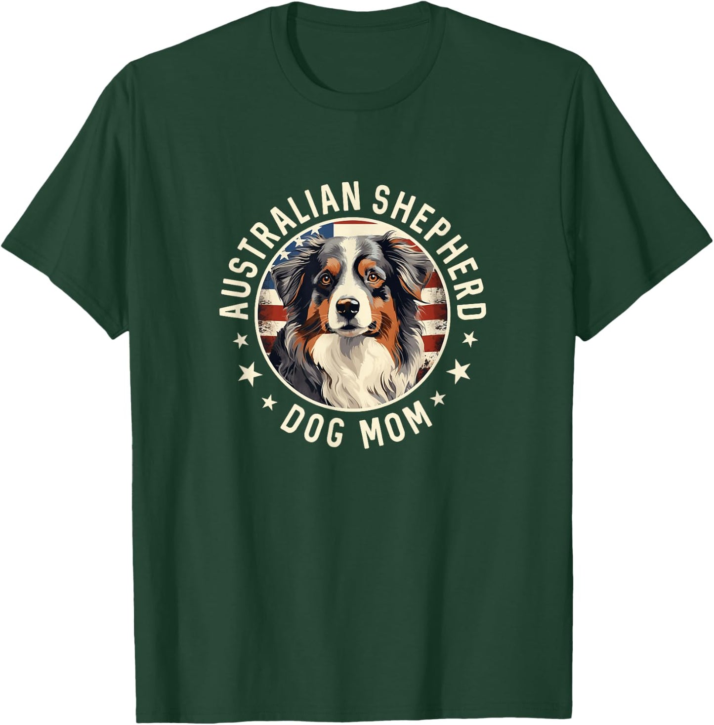 Aussie Dog American Flag, Australian Shepherd Dog Mom T-Shirt - T-Shirt | Forest