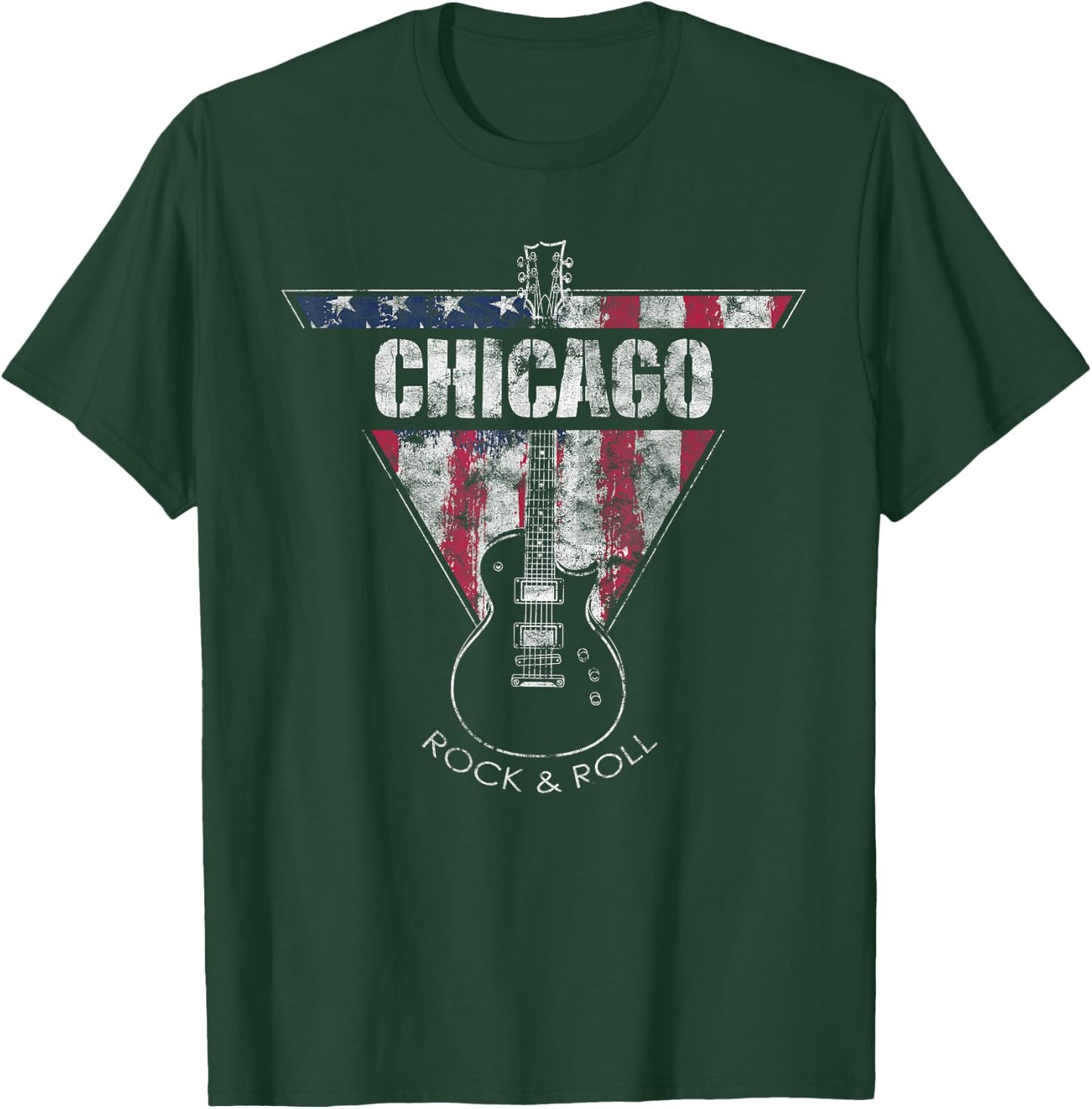 Chicago Vintage American Flag Guitar Player Souvenir T-Shirt - T-Shirt | Forest