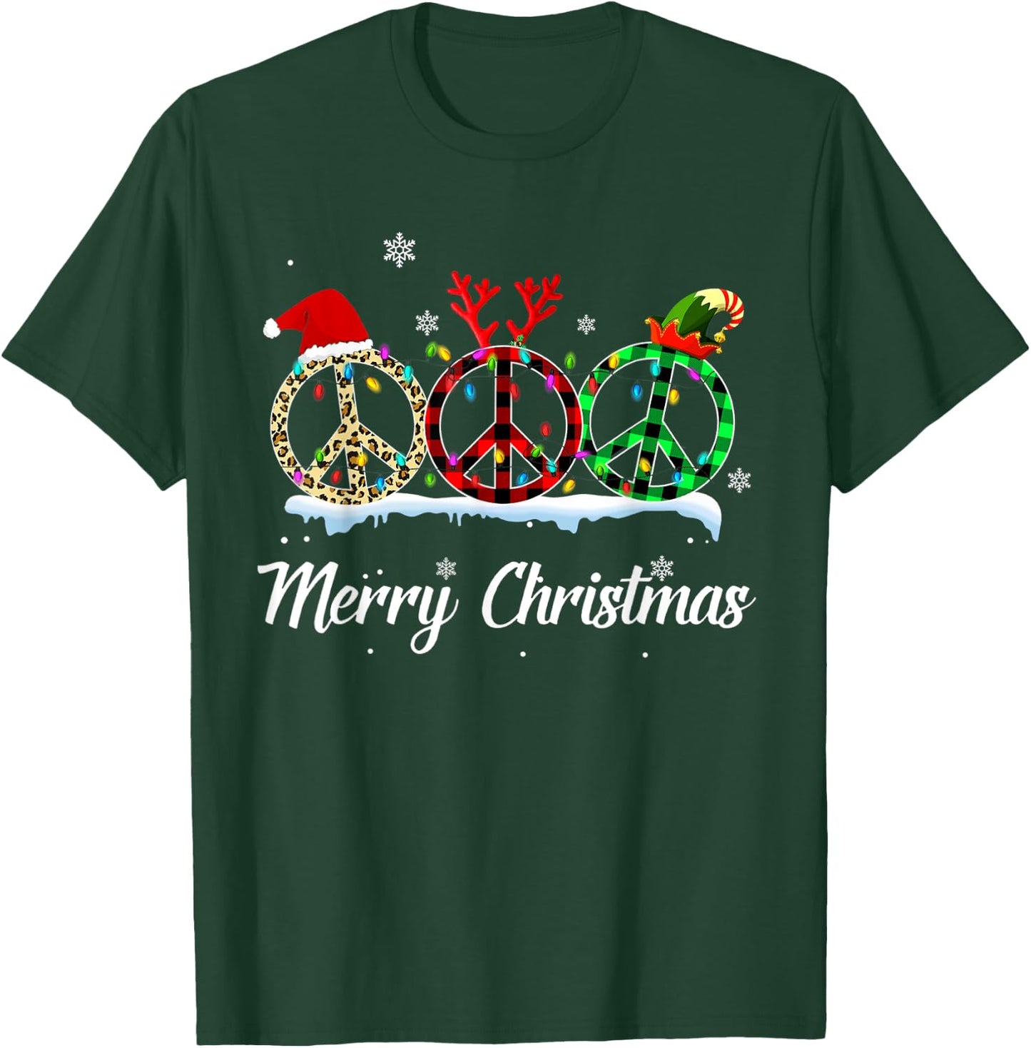 Hippie Peace Sign Santa Hat Reindeer Merry Christmas T-Shirt - T-Shirt | Forest