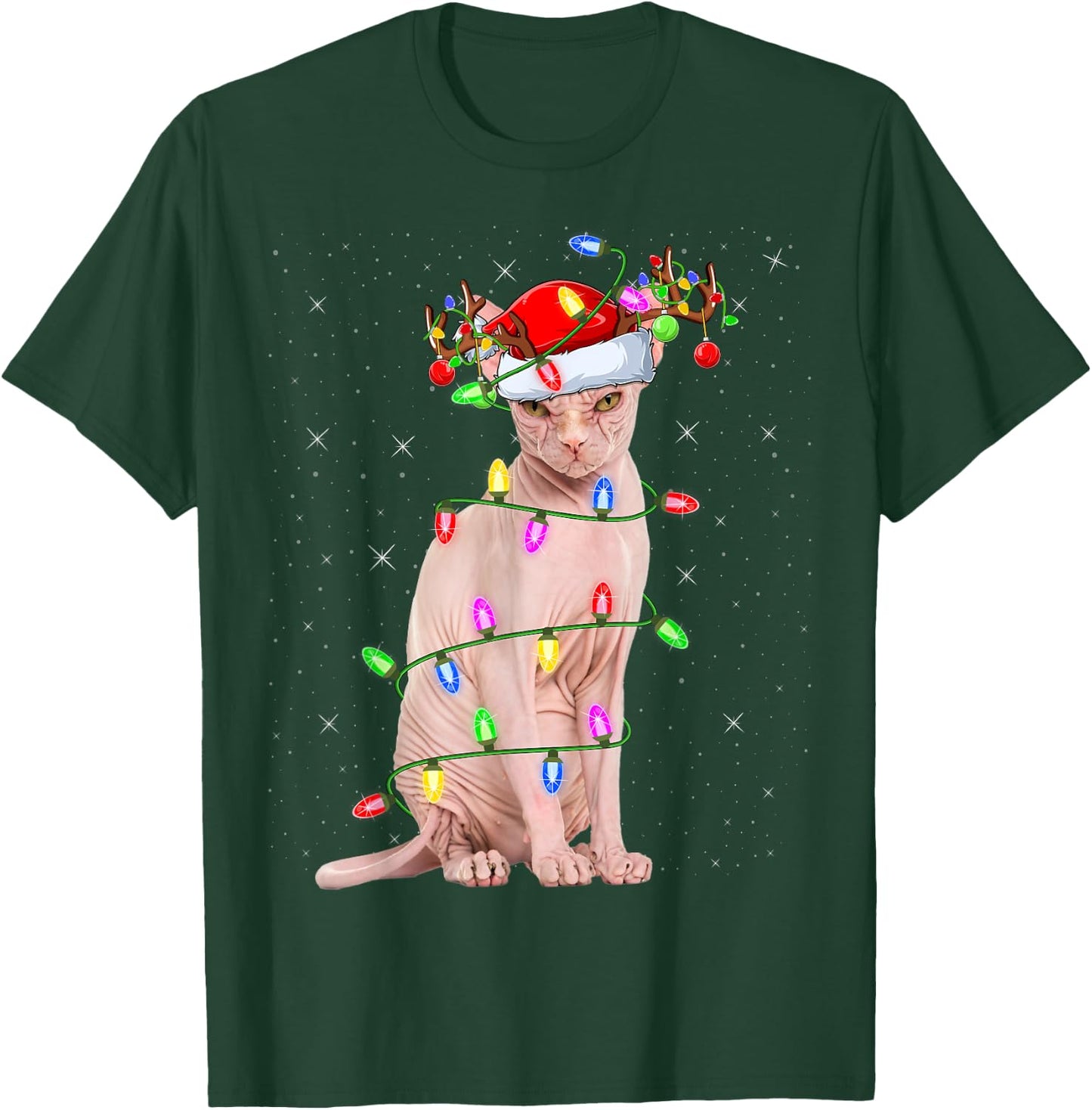 Sphynx Cat Lover Xmas Lighting Santa Sphynx Cat Christmas T-Shirt - T-Shirt | Forest